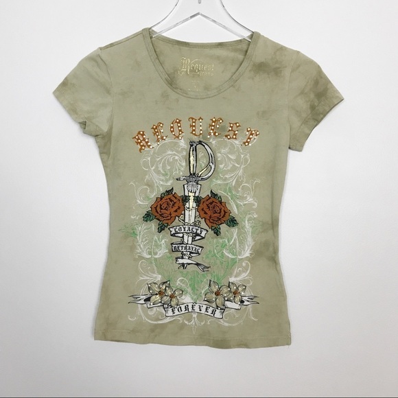 Tops - Request Jeans Camo Tee Shirt Crystals Appliqué S